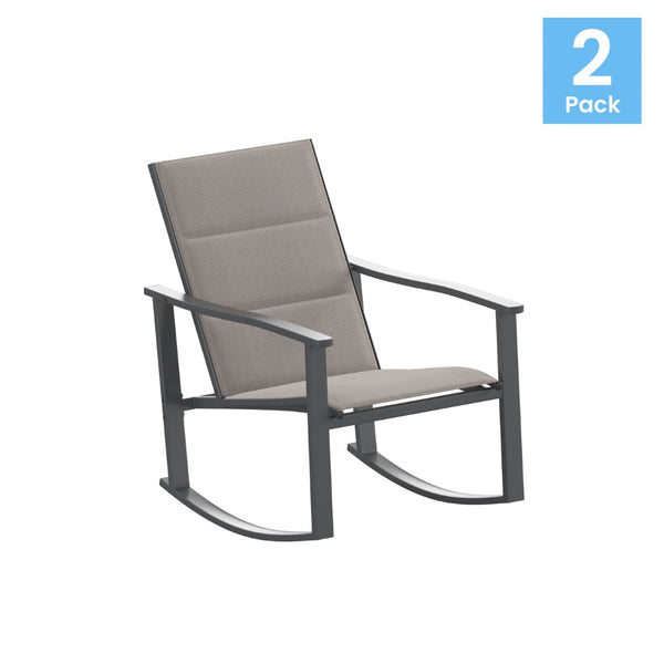 English Elm Brazos Set of 2 Outdoor Rocking Chairs with Quick-Dry Comfort Material and Durable Steel Frames Brown 2-FV-FSC-2315N-BRN-GG