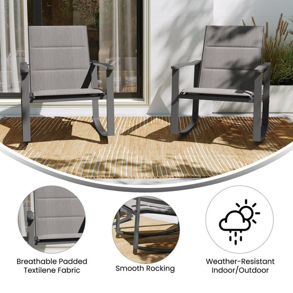 English Elm Brazos Set of 2 Outdoor Rocking Chairs with Quick-Dry Comfort Material and Durable Steel Frames Gray 2-FV-FSC-2315N-GRY-GG