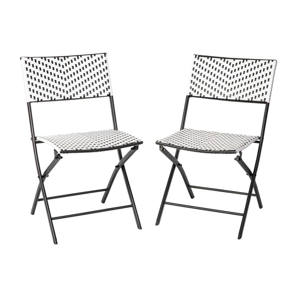 English Elm Rouen Set of 2 Commercial-Grade Foldable Bistro Chairs for Indoor/Outdoor Stylish Seating Solutions Black & White 2-FV-FWA086-BLK-WHT-GG