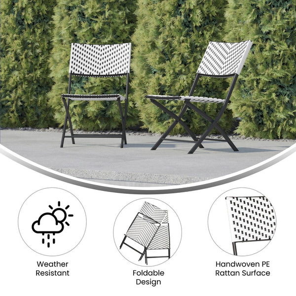 English Elm Rouen Set of 2 Commercial-Grade Foldable Bistro Chairs for Indoor/Outdoor Stylish Seating Solutions Black & White 2-FV-FWA086-BLK-WHT-GG