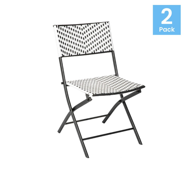 English Elm Rouen Set of 2 Commercial-Grade Foldable Bistro Chairs for Indoor/Outdoor Stylish Seating Solutions Black & White 2-FV-FWA086-BLK-WHT-GG