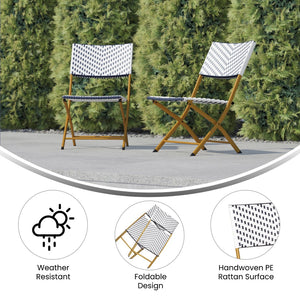 English Elm Rouen Set of 2 Commercial-Grade Foldable Bistro Chairs for Indoor/Outdoor Stylish Seating Solutions Navy & White 2-FV-FWA086-NVY-WHT-GG