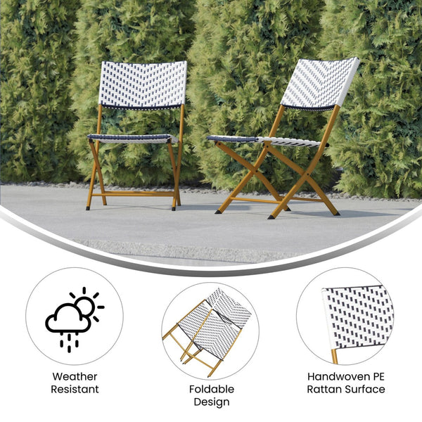 English Elm Rouen Set of 2 Commercial-Grade Foldable Bistro Chairs for Indoor/Outdoor Stylish Seating Solutions Navy & White 2-FV-FWA086-NVY-WHT-GG