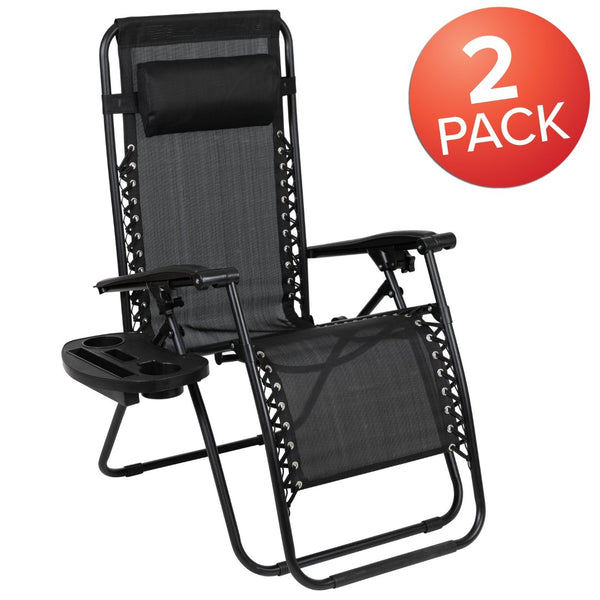 English Elm Celestial Zero Gravity Lounge Chair Set of 2 - Ergonomic, Portable, and Adjustable Comfort for Relaxation Black 2-GM-103122SS-BK-GG