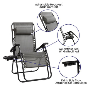 English Elm Celestial Zero Gravity Lounge Chair Set of 2 - Ergonomic, Portable, and Adjustable Comfort for Relaxation Gray 2-GM-103122SS-GR-GG