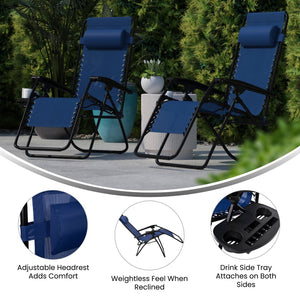 English Elm Celestial Zero Gravity Lounge Chair Set of 2 - Ergonomic, Portable, and Adjustable Comfort for Relaxation Navy 2-GM-103122SS-NV-GG