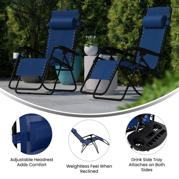 English Elm Celestial Zero Gravity Lounge Chair Set of 2 - Ergonomic, Portable, and Adjustable Comfort for Relaxation Navy 2-GM-103122SS-NV-GG