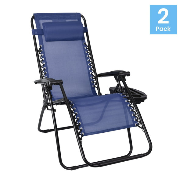 English Elm Celestial Zero Gravity Lounge Chair Set of 2 - Ergonomic, Portable, and Adjustable Comfort for Relaxation Navy 2-GM-103122SS-NV-GG
