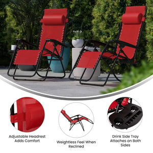 English Elm Celestial Zero Gravity Lounge Chair Set of 2 - Ergonomic, Portable, and Adjustable Comfort for Relaxation Red 2-GM-103122SS-RD-GG