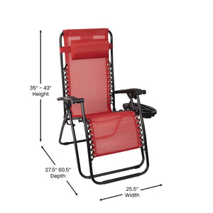 English Elm Celestial Zero Gravity Lounge Chair Set of 2 - Ergonomic, Portable, and Adjustable Comfort for Relaxation Red 2-GM-103122SS-RD-GG