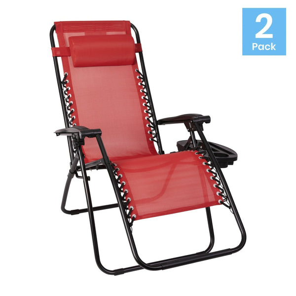 English Elm Celestial Zero Gravity Lounge Chair Set of 2 - Ergonomic, Portable, and Adjustable Comfort for Relaxation Red 2-GM-103122SS-RD-GG