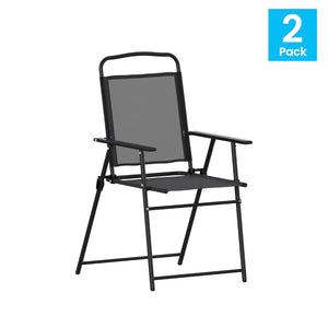 English Elm Set of 2 Stylish Folding Patio Sling Chairs, Durable Textilene Fabric for Ultimate Outdoor Comfort Black 2-GM-SC098-BK-GG