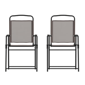 English Elm Set of 2 Stylish Folding Patio Sling Chairs, Durable Textilene Fabric for Ultimate Outdoor Comfort Brown 2-GM-SC098-BR-GG