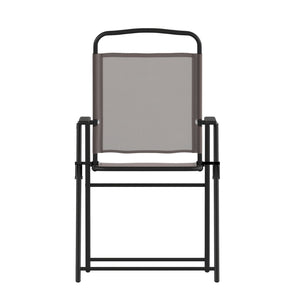 English Elm Set of 2 Stylish Folding Patio Sling Chairs, Durable Textilene Fabric for Ultimate Outdoor Comfort Brown 2-GM-SC098-BR-GG