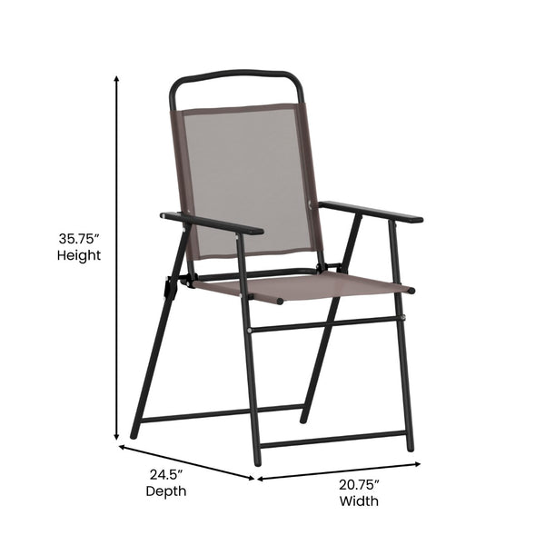 English Elm Set of 2 Stylish Folding Patio Sling Chairs, Durable Textilene Fabric for Ultimate Outdoor Comfort Brown 2-GM-SC098-BR-GG