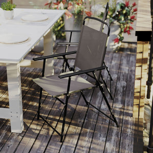 English Elm Set of 2 Stylish Folding Patio Sling Chairs, Durable Textilene Fabric for Ultimate Outdoor Comfort Brown 2-GM-SC098-BR-GG