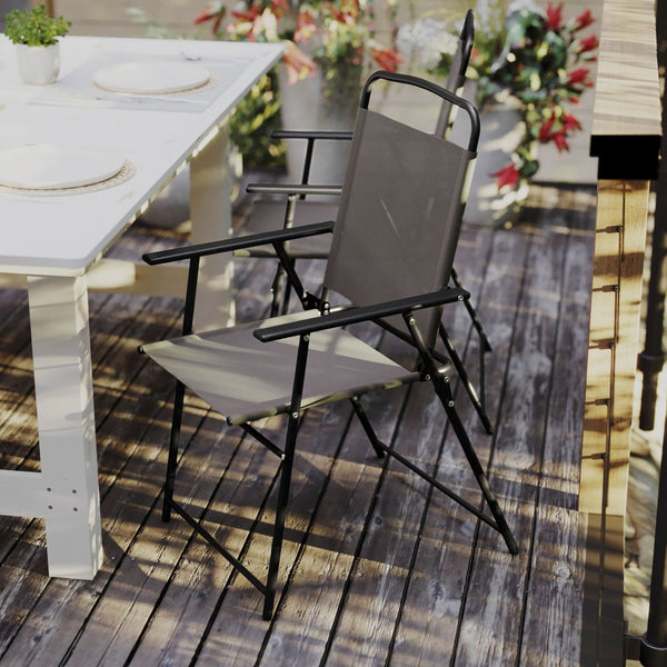 English Elm Set of 2 Stylish Folding Patio Sling Chairs, Durable Textilene Fabric for Ultimate Outdoor Comfort Brown 2-GM-SC098-BR-GG