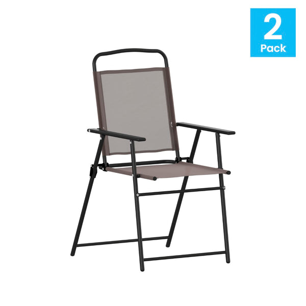 English Elm Set of 2 Stylish Folding Patio Sling Chairs, Durable Textilene Fabric for Ultimate Outdoor Comfort Brown 2-GM-SC098-BR-GG