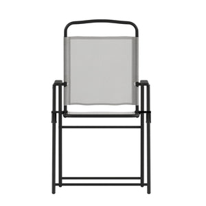 English Elm Set of 2 Stylish Folding Patio Sling Chairs, Durable Textilene Fabric for Ultimate Outdoor Comfort Gray 2-GM-SC098-GY-GG