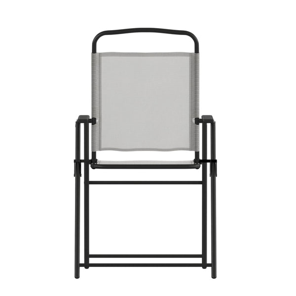 English Elm Set of 2 Stylish Folding Patio Sling Chairs, Durable Textilene Fabric for Ultimate Outdoor Comfort Gray 2-GM-SC098-GY-GG