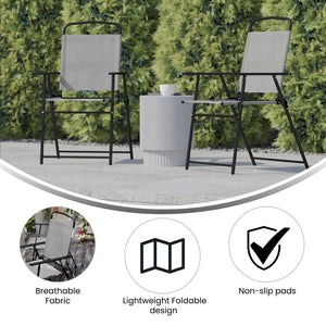 English Elm Set of 2 Stylish Folding Patio Sling Chairs, Durable Textilene Fabric for Ultimate Outdoor Comfort Gray 2-GM-SC098-GY-GG