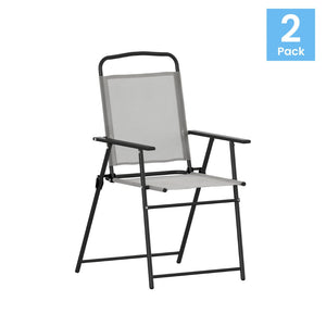 English Elm Set of 2 Stylish Folding Patio Sling Chairs, Durable Textilene Fabric for Ultimate Outdoor Comfort Gray 2-GM-SC098-GY-GG