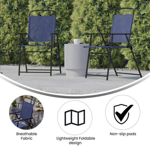 English Elm Set of 2 Stylish Folding Patio Sling Chairs, Durable Textilene Fabric for Ultimate Outdoor Comfort Navy 2-GM-SC098-NV-GG