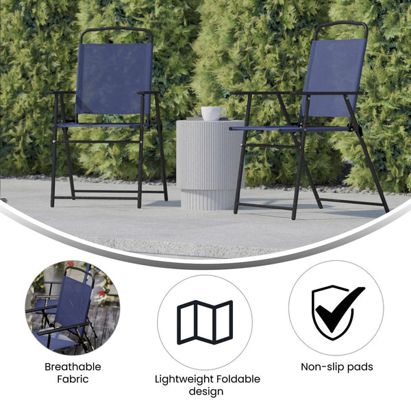 English Elm Set of 2 Stylish Folding Patio Sling Chairs, Durable Textilene Fabric for Ultimate Outdoor Comfort Navy 2-GM-SC098-NV-GG