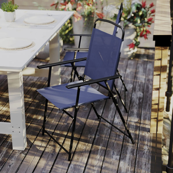 English Elm Set of 2 Stylish Folding Patio Sling Chairs, Durable Textilene Fabric for Ultimate Outdoor Comfort Navy 2-GM-SC098-NV-GG