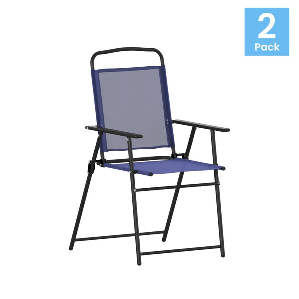 English Elm Set of 2 Stylish Folding Patio Sling Chairs, Durable Textilene Fabric for Ultimate Outdoor Comfort Navy 2-GM-SC098-NV-GG