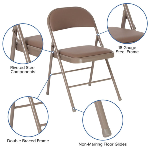 English Elm 2 Pack HERCULES Series Durable Double Braced Vinyl Folding Chairs for Events and Home Use Beige 2-HA-F003D-BGE-GG