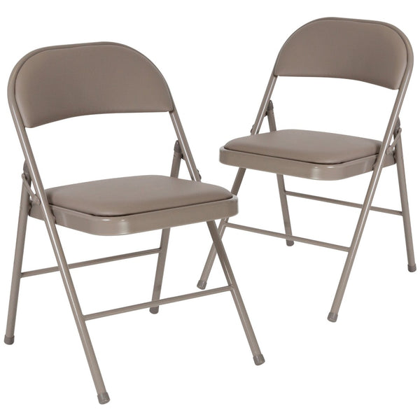 English Elm 2 Pack HERCULES Series Durable Double Braced Vinyl Folding Chairs for Events and Home Use Gray 2-HA-F003D-GY-GG
