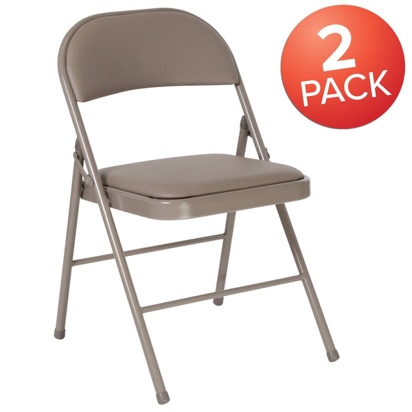 English Elm 2 Pack HERCULES Series Durable Double Braced Vinyl Folding Chairs for Events and Home Use Gray 2-HA-F003D-GY-GG