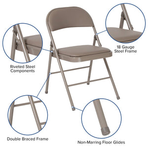 English Elm 2 Pack HERCULES Series Durable Double Braced Vinyl Folding Chairs for Events and Home Use Gray 2-HA-F003D-GY-GG
