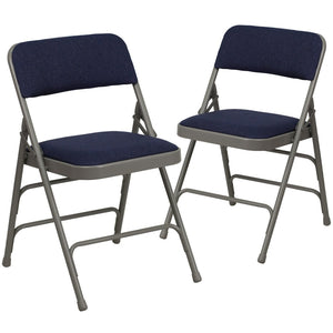 English Elm 2 Pack HERCULES Series Padded Folding Chairs - Durable, Stylish Seating for Events & Home Use Navy Fabric/Gray Frame 2-HA-MC309AF-NVY-GG