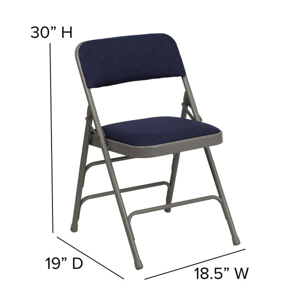 English Elm 2 Pack HERCULES Series Padded Folding Chairs - Durable, Stylish Seating for Events & Home Use Navy Fabric/Gray Frame 2-HA-MC309AF-NVY-GG