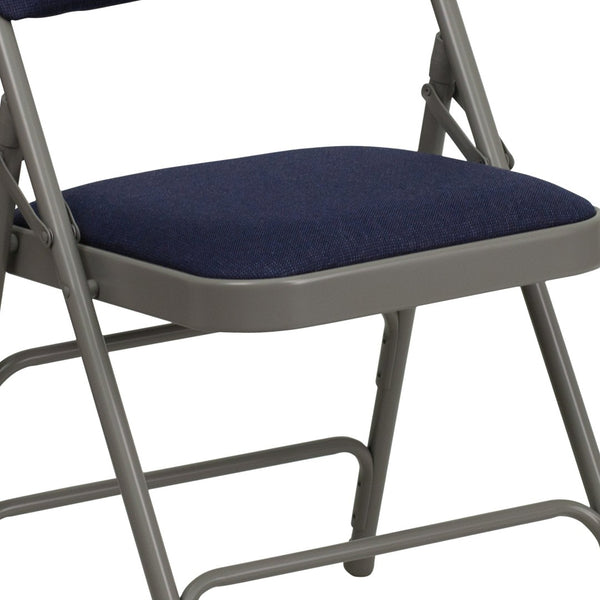 English Elm 2 Pack HERCULES Series Padded Folding Chairs - Durable, Stylish Seating for Events & Home Use Navy Fabric/Gray Frame 2-HA-MC309AF-NVY-GG