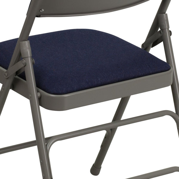 English Elm 2 Pack HERCULES Series Padded Folding Chairs - Durable, Stylish Seating for Events & Home Use Navy Fabric/Gray Frame 2-HA-MC309AF-NVY-GG