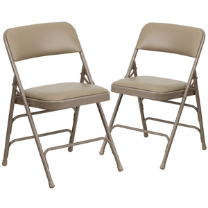 English Elm 2 Pack HERCULES Series Padded Folding Chairs - Durable, Stylish Seating for Events & Home Use Beige Vinyl/Beige Frame 2-HA-MC309AV-BGE-GG