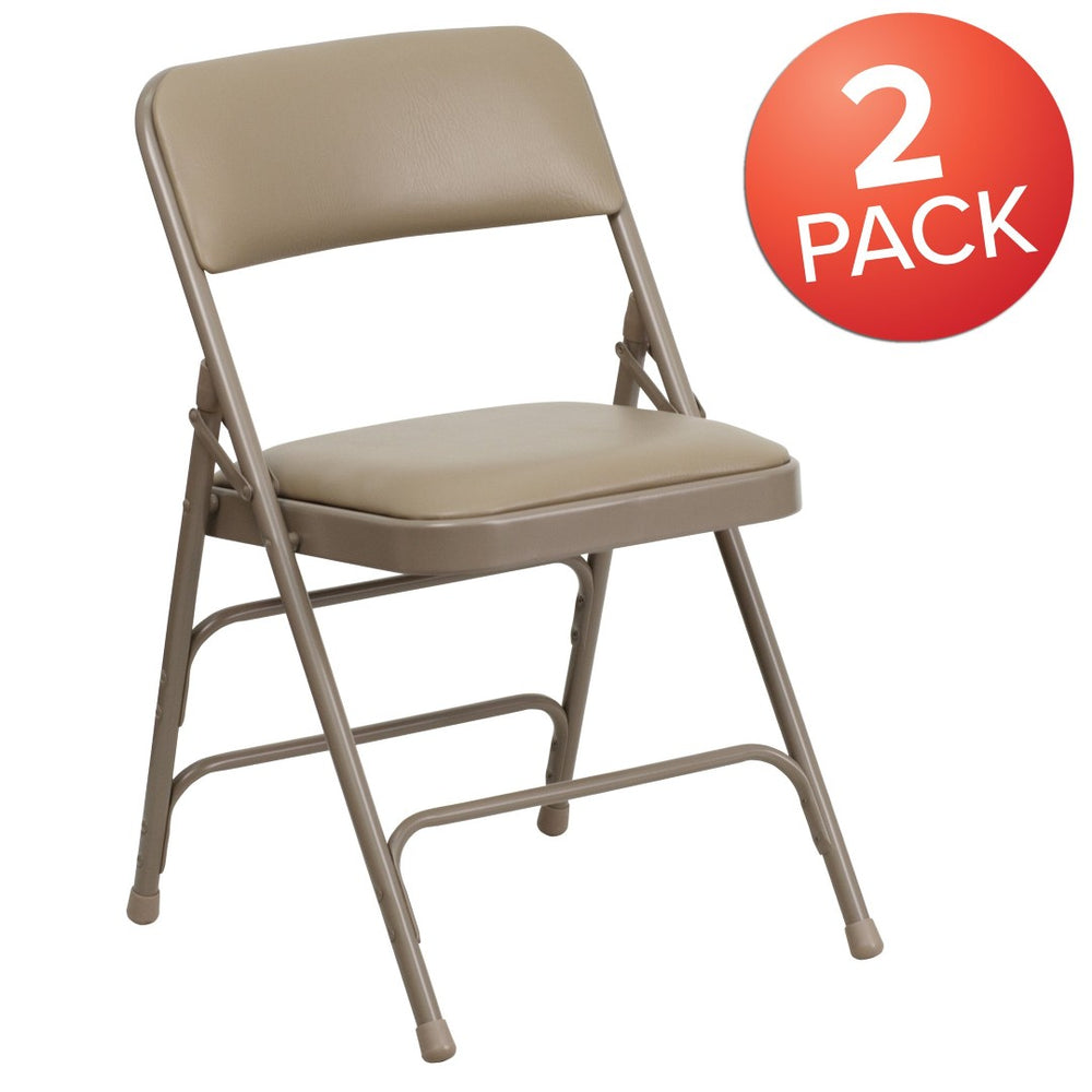 English Elm 2 Pack HERCULES Series Padded Folding Chairs - Durable, Stylish Seating for Events & Home Use Beige Vinyl/Beige Frame 2-HA-MC309AV-BGE-GG