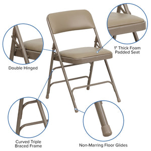 English Elm 2 Pack HERCULES Series Padded Folding Chairs - Durable, Stylish Seating for Events & Home Use Beige Vinyl/Beige Frame 2-HA-MC309AV-BGE-GG