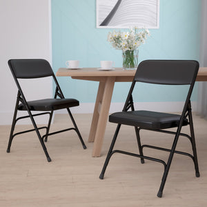 English Elm 2 Pack HERCULES Series Padded Folding Chairs - Durable, Stylish Seating for Events & Home Use Black Vinyl/Black Frame 2-HA-MC309AV-BK-GG