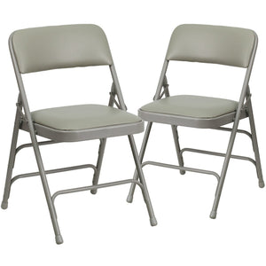 English Elm 2 Pack HERCULES Series Padded Folding Chairs - Durable, Stylish Seating for Events & Home Use Gray Vinyl/Gray Frame 2-HA-MC309AV-GY-GG