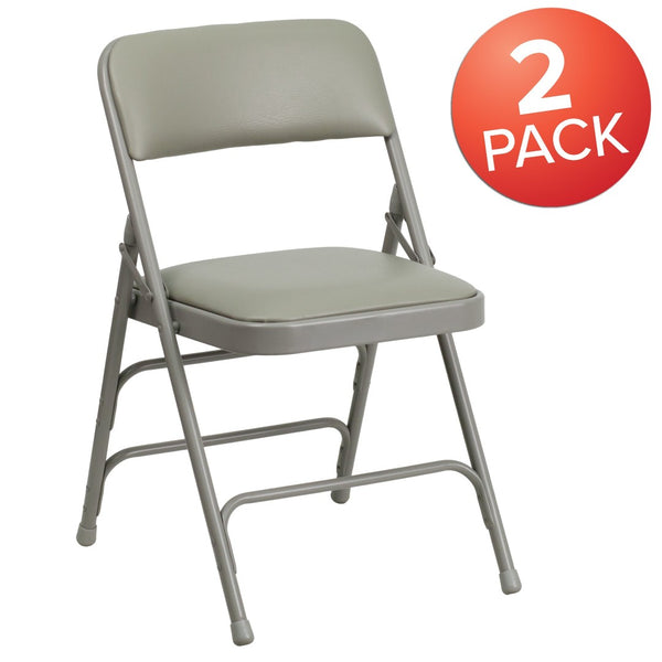 English Elm 2 Pack HERCULES Series Padded Folding Chairs - Durable, Stylish Seating for Events & Home Use Gray Vinyl/Gray Frame 2-HA-MC309AV-GY-GG