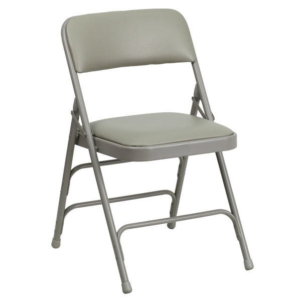 English Elm 2 Pack HERCULES Series Padded Folding Chairs - Durable, Stylish Seating for Events & Home Use Gray Vinyl/Gray Frame 2-HA-MC309AV-GY-GG