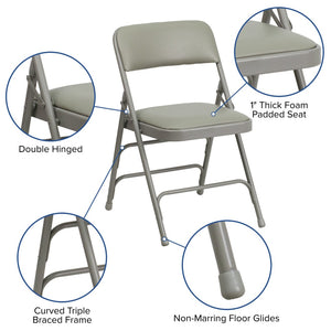 English Elm 2 Pack HERCULES Series Padded Folding Chairs - Durable, Stylish Seating for Events & Home Use Gray Vinyl/Gray Frame 2-HA-MC309AV-GY-GG