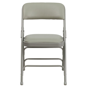 English Elm 2 Pack HERCULES Series Padded Folding Chairs - Durable, Stylish Seating for Events & Home Use Gray Vinyl/Gray Frame 2-HA-MC309AV-GY-GG