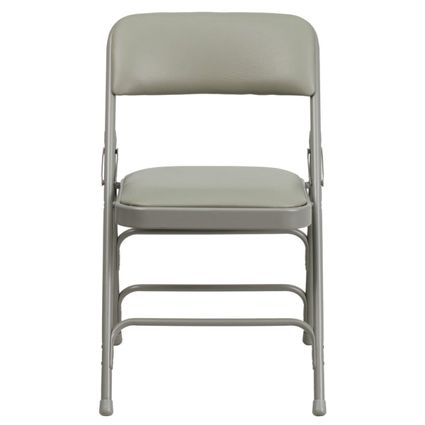 English Elm 2 Pack HERCULES Series Padded Folding Chairs - Durable, Stylish Seating for Events & Home Use Gray Vinyl/Gray Frame 2-HA-MC309AV-GY-GG