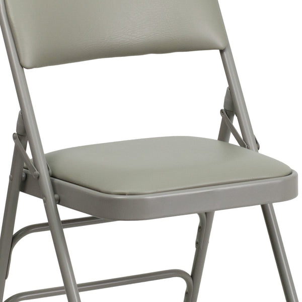 English Elm 2 Pack HERCULES Series Padded Folding Chairs - Durable, Stylish Seating for Events & Home Use Gray Vinyl/Gray Frame 2-HA-MC309AV-GY-GG