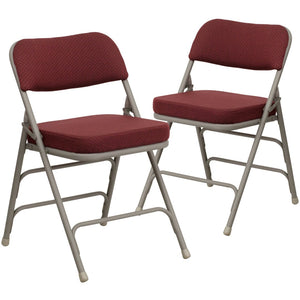 English Elm 2 Pack HERCULES Series Premium Curved Triple Braced Metal Folding Chairs for Comfort & Durability Burgundy Fabric/Gray Frame 2-HA-MC320AF-BG-GG